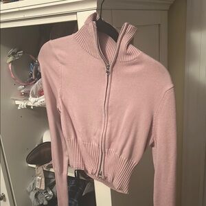 Women's Pink Zip-Up Sweater